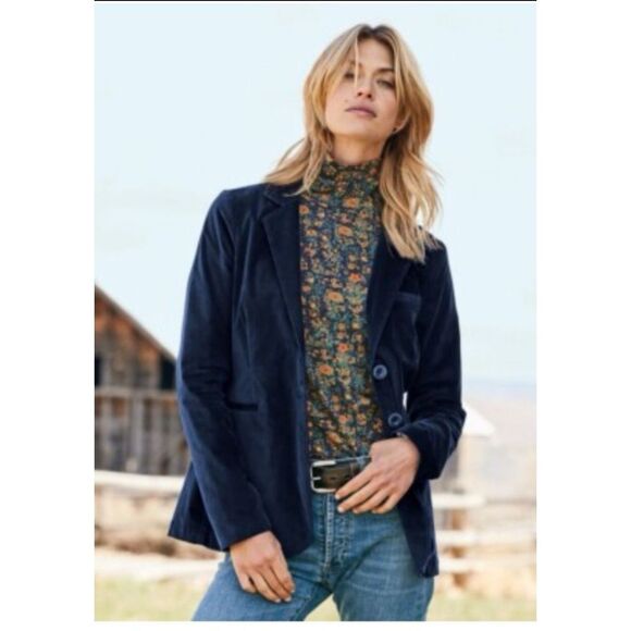 Peruvian Connection Blue Velvet Blazer Structured Silhouette Women’s Size 12 - Picture 1 of 5